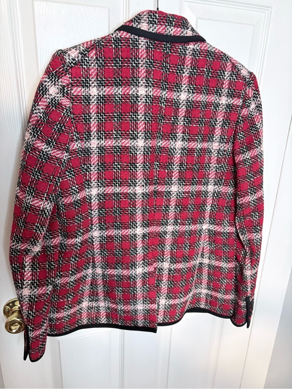 Veronica Beard | Red Plaid Tweed Double Breasted Blazer | Size 10 - Picture 8 of 12